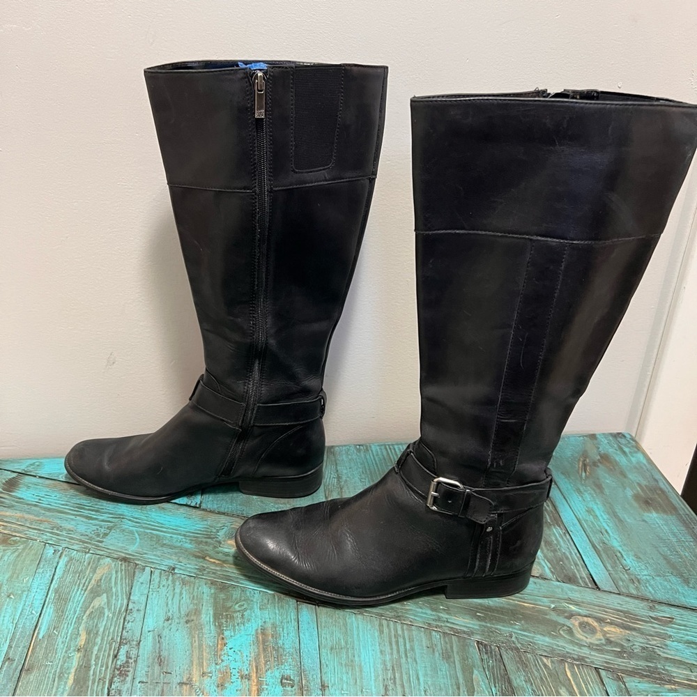 Anne Klein Black Leather Riding Cailin Boots Size 10M - Picture 4 of 11
